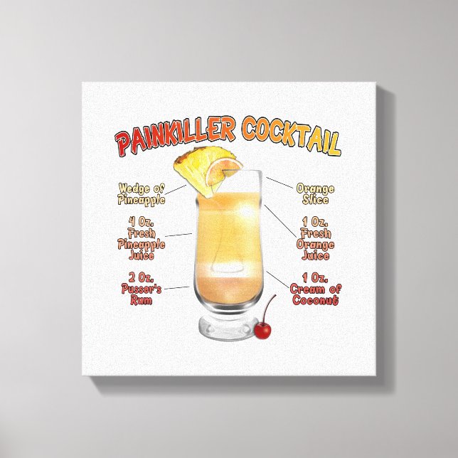 PAINKILLER Cocktail Recipe Art 12"x12" Canvastryck (Framsida)