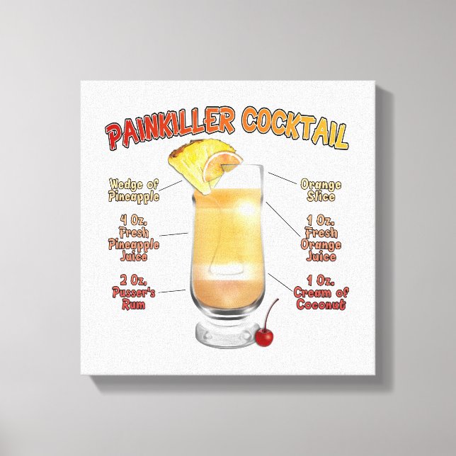 PAINKILLER Cocktail Recipe Art 12"x12" Canvastryck (Framsida)