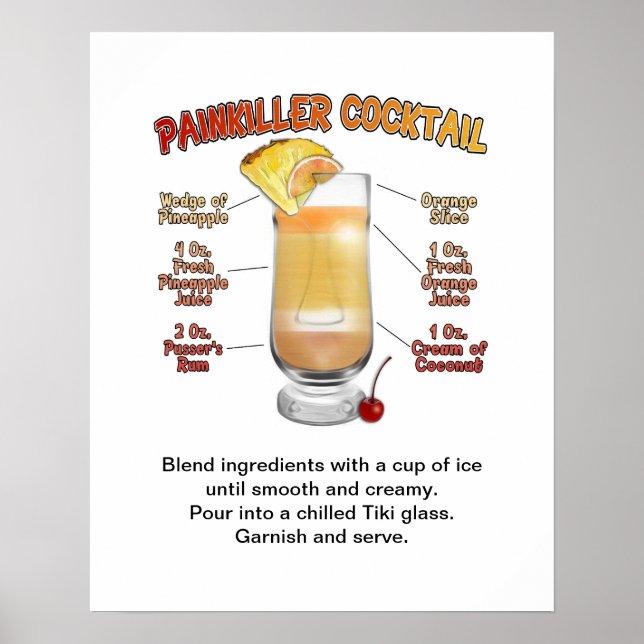 PAINKILLER Cocktail Recipe Art 16"x20" Poster (Framsidan)