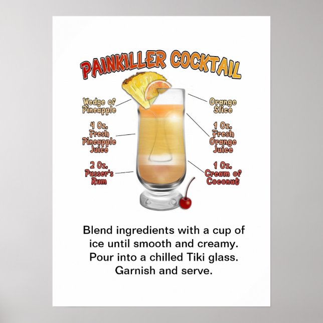 PAINKILLER Cocktail Recipe Art 18"x24" Poster (Framsidan)