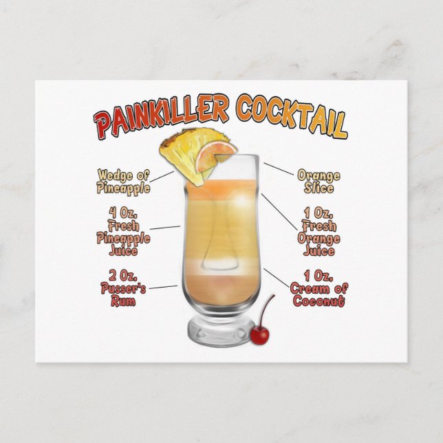 PAINKILLER Cocktail Recipe Art Vykort (Framsida)