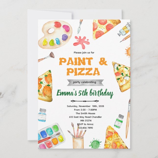Paint and Pizza theme invite Inbjudningar (Framsida)