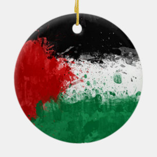 Paint Art Grunge Palestine Flagga Julgransprydnad Keramik