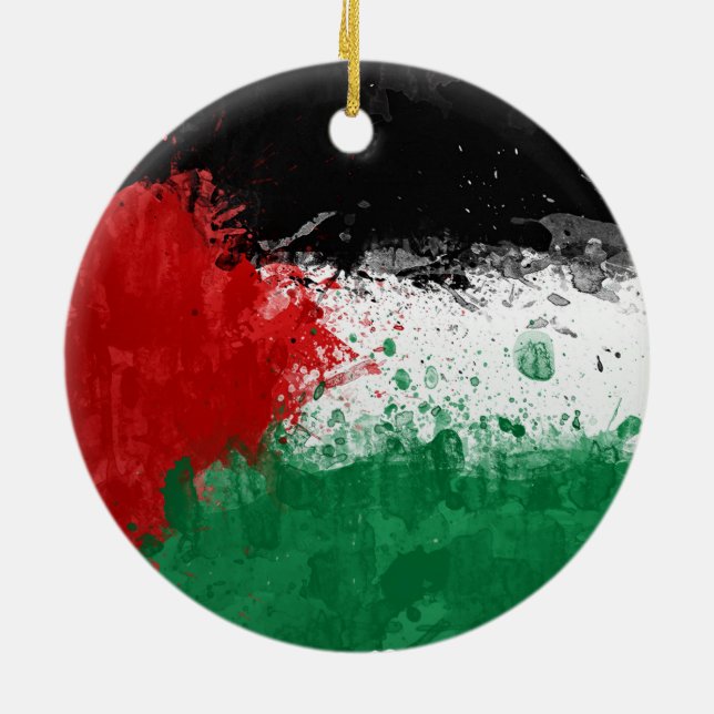 Paint Art Grunge Palestine Flagga Julgransprydnad Keramik (Baksidan)