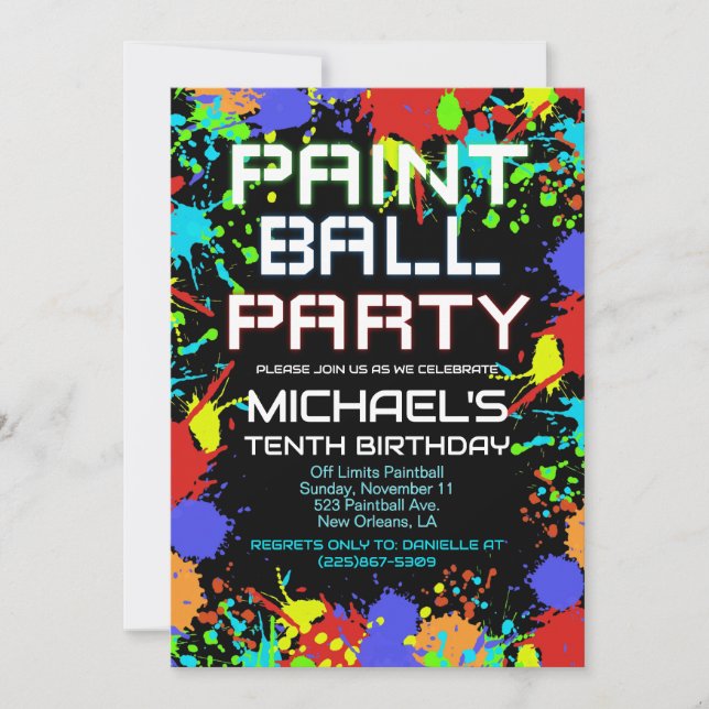 Paint Ball Birthday Party Invitation Inbjudningar (Framsida)