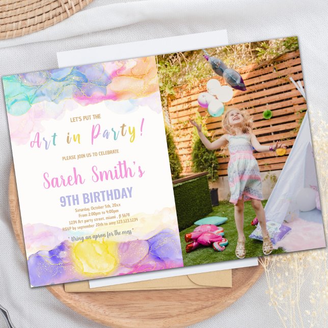 Paint Birthday-inbjudan med foto Inbjudningar (Rainbow Color Paint Birthday Invitations photo)