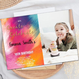 Paint Birthday-inbjudan med foto Inbjudningar