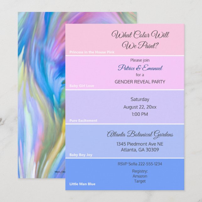Paint Chip Gender Reveal Rosa Blue-inbjudan Inbjudningar (Fram/baksida)