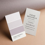 Paint Chip | Redigerbar designer för Färg Insida Visitkort<br><div class="desc">Affärskorten för det designade lodrät imiterar utseendet på ett chip-färgkort, med tre rektanglar i ombre övertoningsskuggor av gråfärgad lavender. Anpassa fronten med ditt namn och titel, ditt yrke eller ditt företag namn och lägg till din fullt kontaktinformation på baksidan. Ett val av chic för inredingsdesignens professioneller, dekoratorer och målare. Om...</div>
