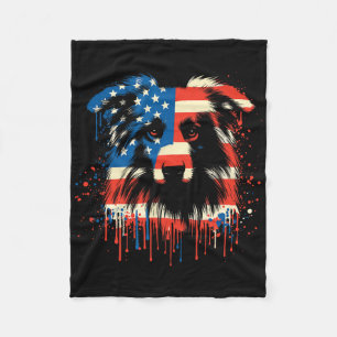 Paint Drip Australian Shepherd Amerikansk Usa Flag Fleecefilt