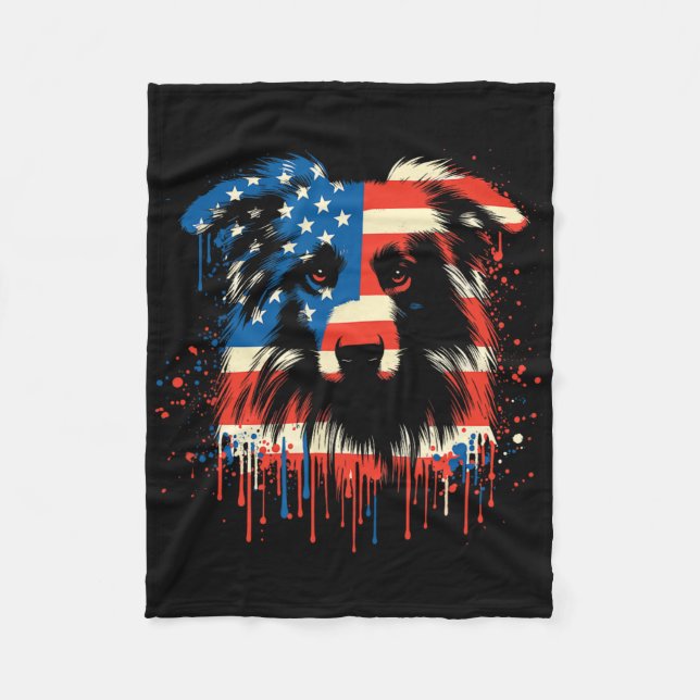 Paint Drip Australian Shepherd Amerikansk Usa Flag Fleecefilt (Framsidan)