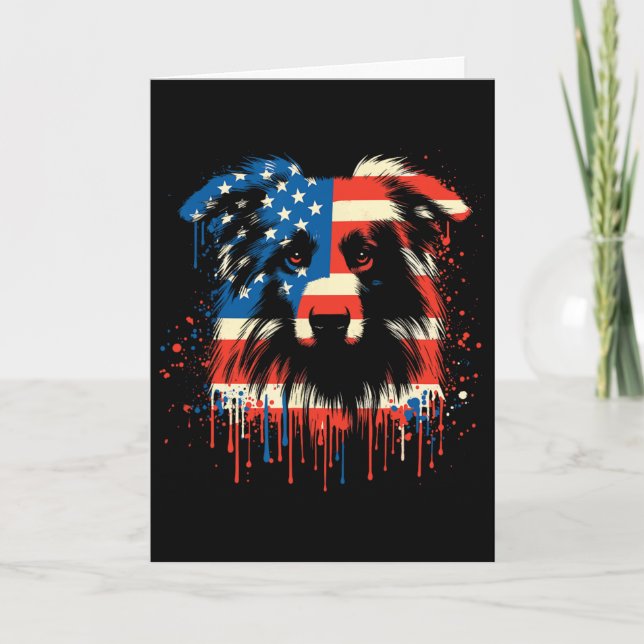 Paint Drip Australian Shepherd Amerikansk Usa Flag Kort (Framsida)