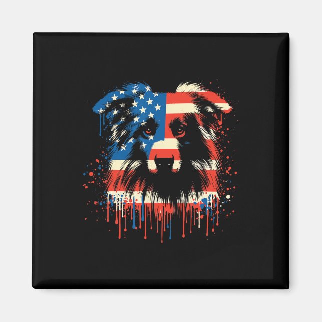 Paint Drip Australian Shepherd Amerikansk Usa Flag Magnet (Framsidan)