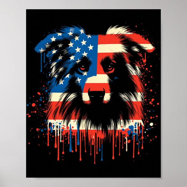 Paint Drip Australian Shepherd Amerikansk Usa Flag Poster (Framsidan)