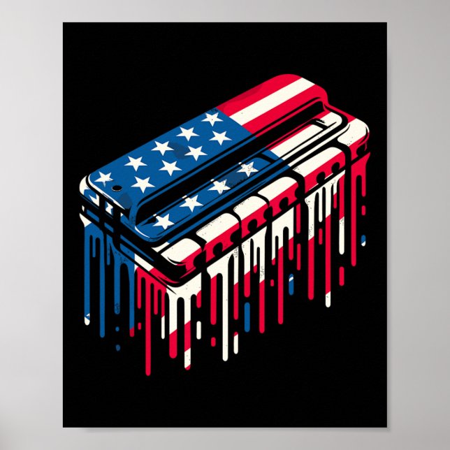 Paint Drip Harmonica American USA flagga 4:e juli Poster (Framsidan)