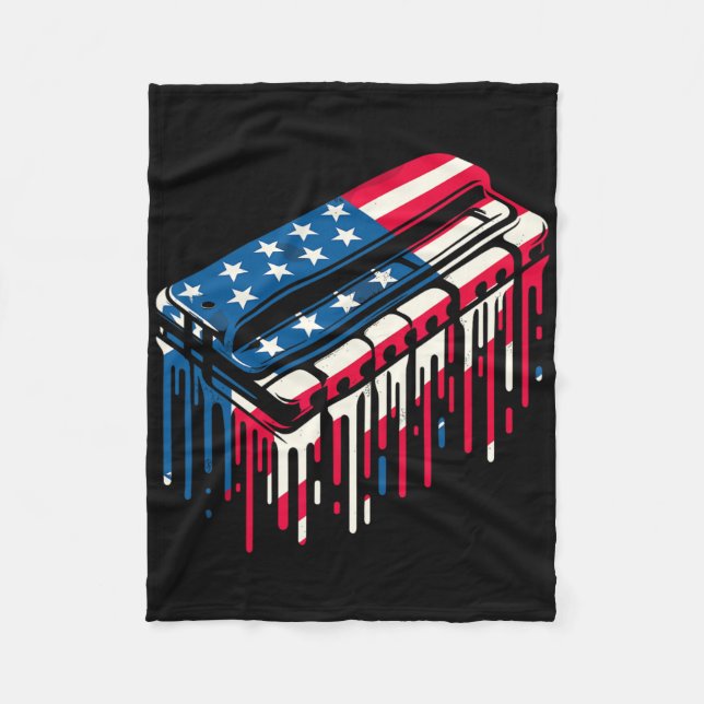 Paint Drip Munspel Amerikansk Usa Flagga 4:e Juli Fleecefilt (Framsidan)