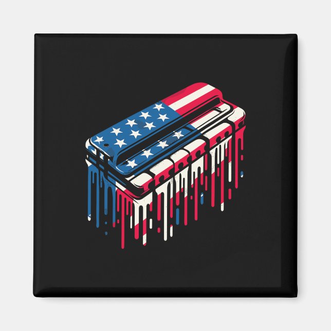 Paint Drip Munspel Amerikansk Usa Flagga 4:e Juli Magnet (Framsidan)