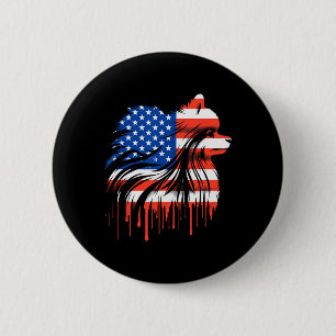Paint Drip Pomeranian Amerikansk Usa Flagga 4:e Ju Knapp