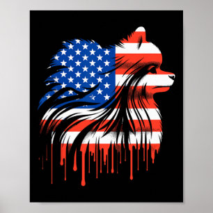 Paint Drip Pomeranian Amerikansk Usa Flagga 4:e Ju Poster