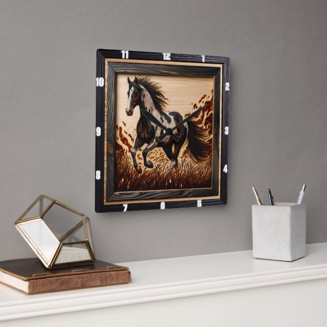 Paint Fält: Solbelyst Trot Wood Anpassad design Fyrkantig Klocka (Kontor)