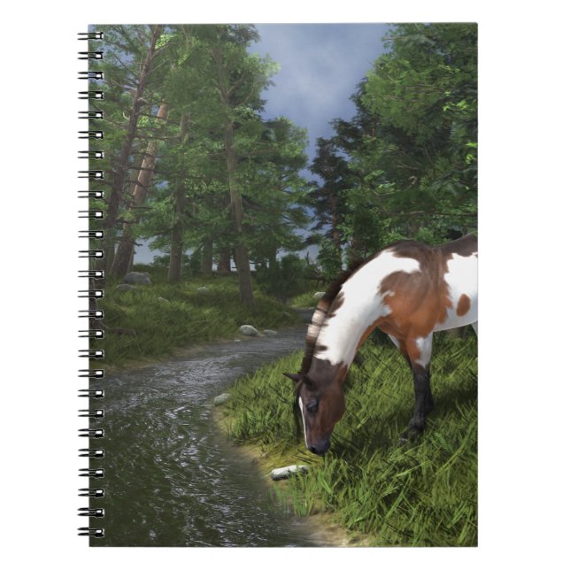 Paint Horse by Forest Stream Anteckningsbok Med Spiral (Framsidan)