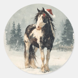 Paint Horse Christmas Sticker Runt Klistermärke