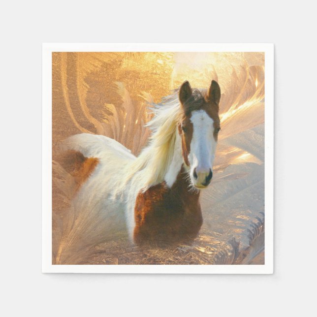 Paint Horse Guld Standard Cocktail Napkin Pappersservett (Framsidan)