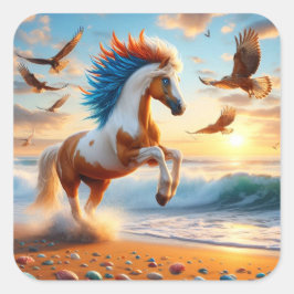 Paint Horse Hawks Ocean Fyrkantigt Klistermärke