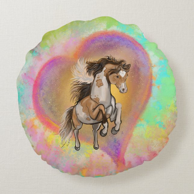 Paint Horse Kärlek Rund Kudde (Baksidan)