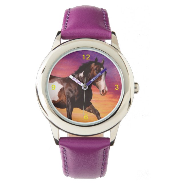 Paint Horse med färgad soluppgång Se Armbandsur (Framsida)