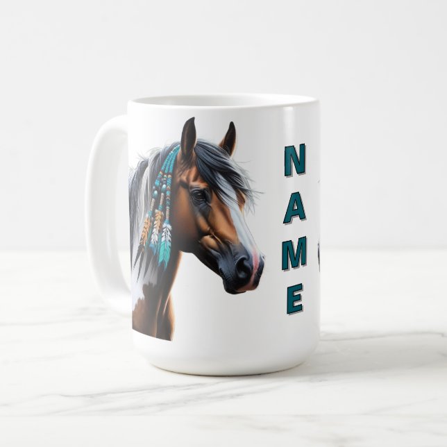 Paint Horse med Native Pärlor Kaffemugg (Framsida vänster)
