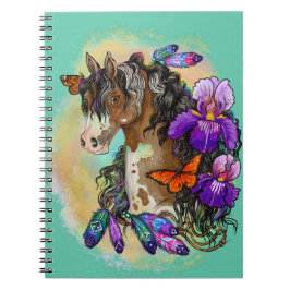 Paint Horse Mustang med Iris och butterflies Anteckningsbok