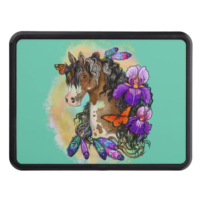 Paint Horse Mustang med Iris och butterflies Dragkroksskydd (Framsidan)