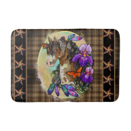 Paint Horse Mustang med Iris och butterflies Fladd Badrumsmatta