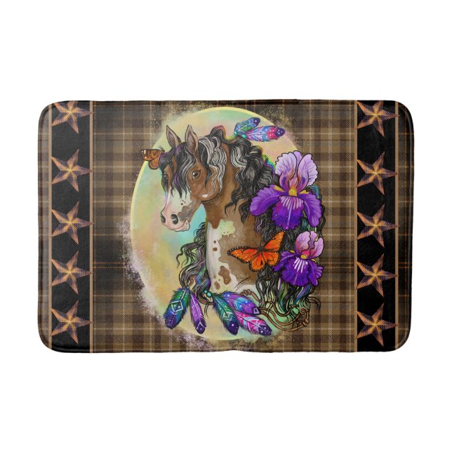 Paint Horse Mustang med Iris och butterflies Fladd Badrumsmatta (Framsidan)