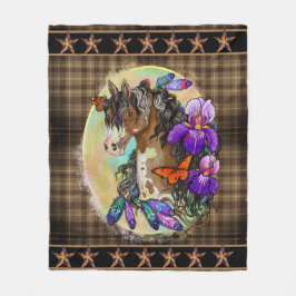 Paint Horse Mustang med Iris och butterflies Fleecefilt