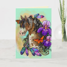 Paint Horse Mustang med Iris och butterflies Kort