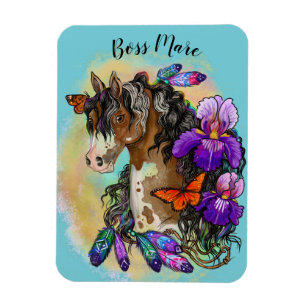 Paint Horse Mustang med Iris och butterflies Magnet
