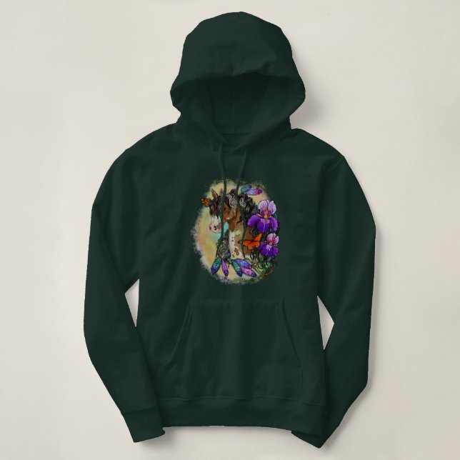 Paint Horse Mustang med Iris och butterflies T Shirt (Design framsida)