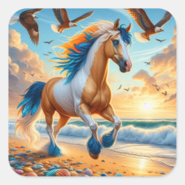 Paint Horse Ocean Eagles Fyrkantigt Klistermärke