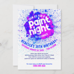 Paint Night Birthday Inbjudan - Blue