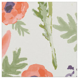 Paint Oriental Orange Poppy Blommönster Tyg