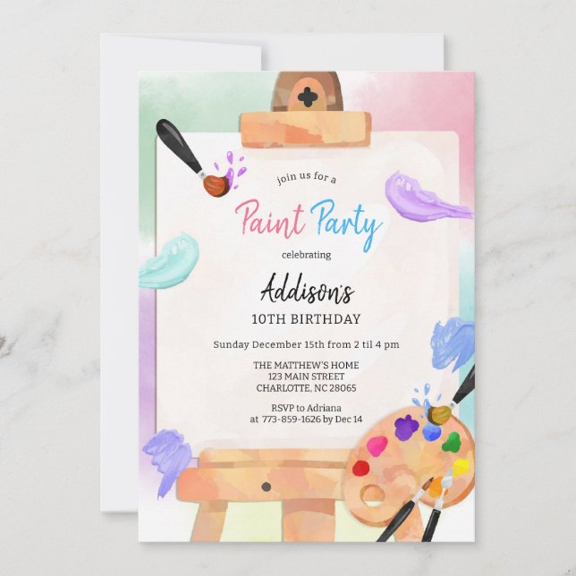 Paint Party Art Birthday Invitation Inbjudningar (Framsida)