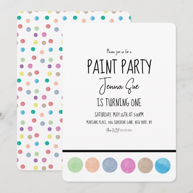 Paint Party Watercolor Palette Art Birthday Inbjudningar (Fram/baksida)