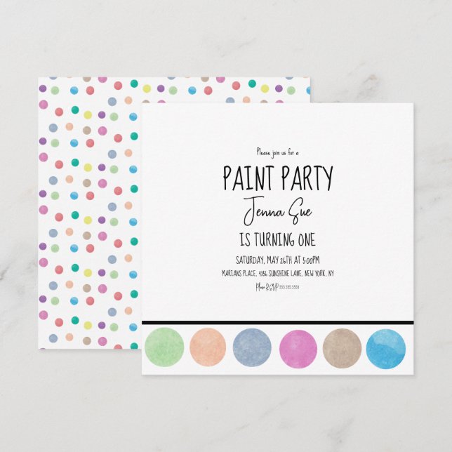 Paint Party Watercolor Palette Art Birthday Tack Kort (Fram/baksida)
