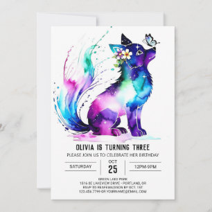 Paint Pastel Varg Digital Girl Birthday Inbjudningar