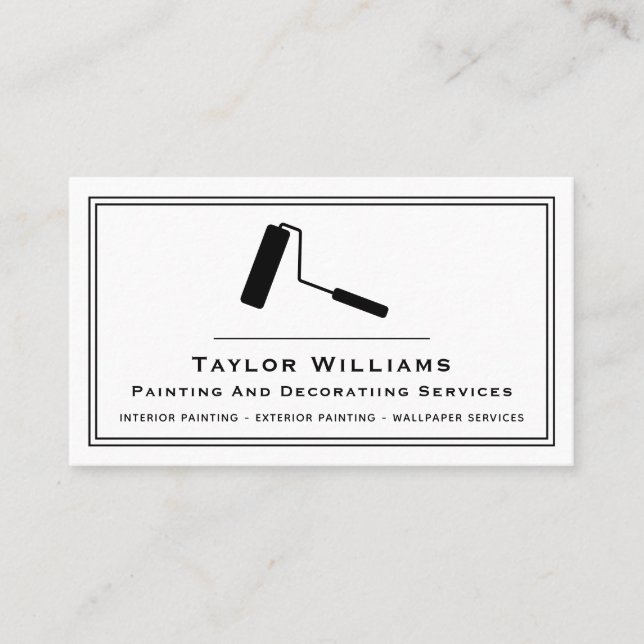 Paint Roller Painting Services Painter Black White Visitkort (Framsida)