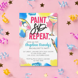 Paint Sip Repeat Bachelorette Art Party-inbjudan Inbjudningar