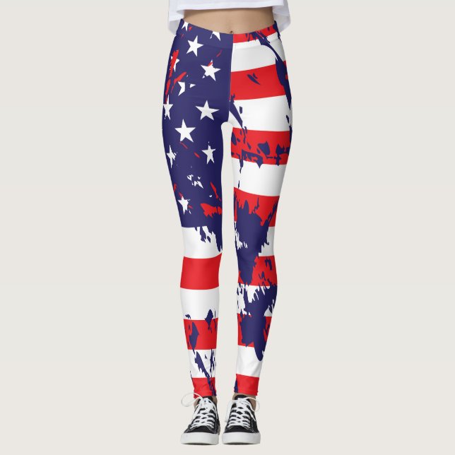 Paint Splatter American Flagga Leggings (Framsida)