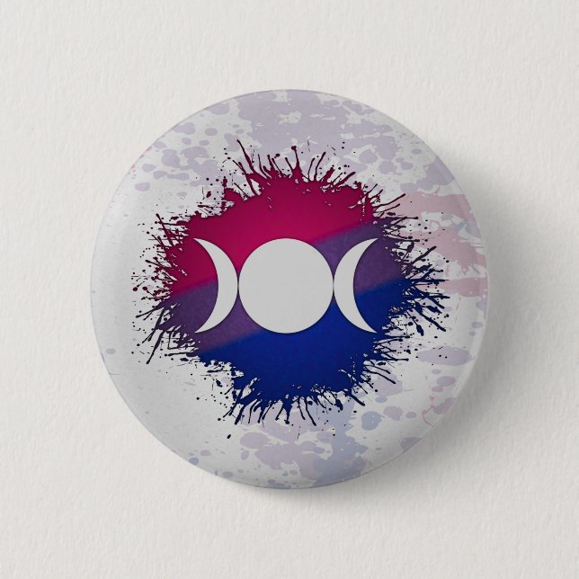 Paint Splatter Bisexual Flagga Triple Goddess Måne Knapp (Framsida)